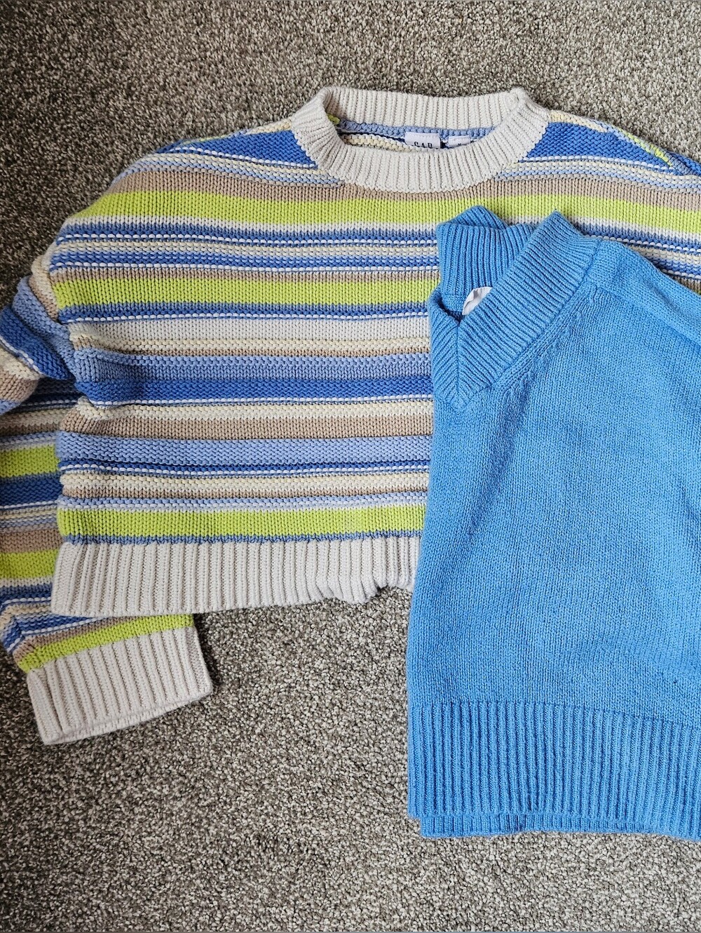 Gap Oversized Semi-cropped Knit Sweaters Blue Tones Girl 8/med Stripes Solid